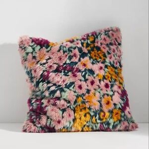 Anthropologie Fox Fur Jacquard Floral Throw Pillow